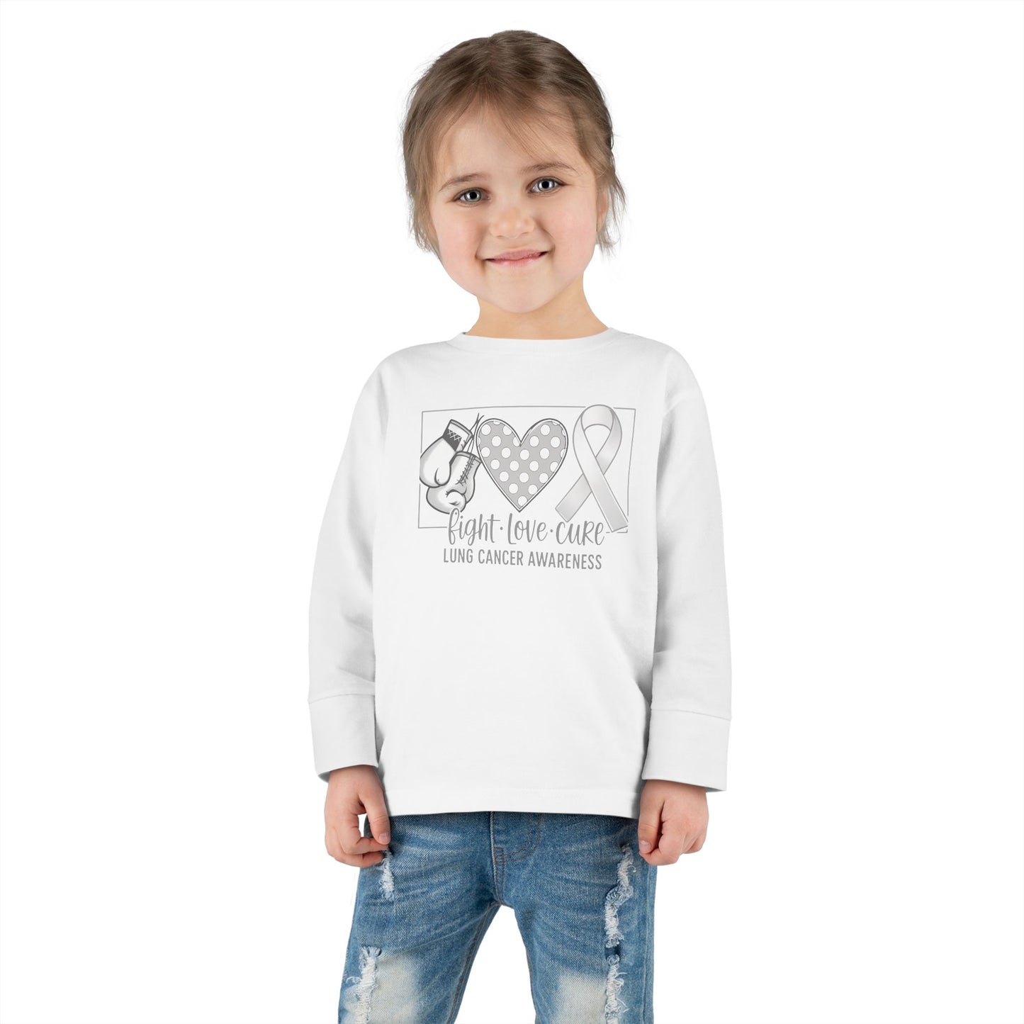 Fight Love Cure Lung Cancer Awareness Toddler Long Sleeve Shirt | Kids Support Tee