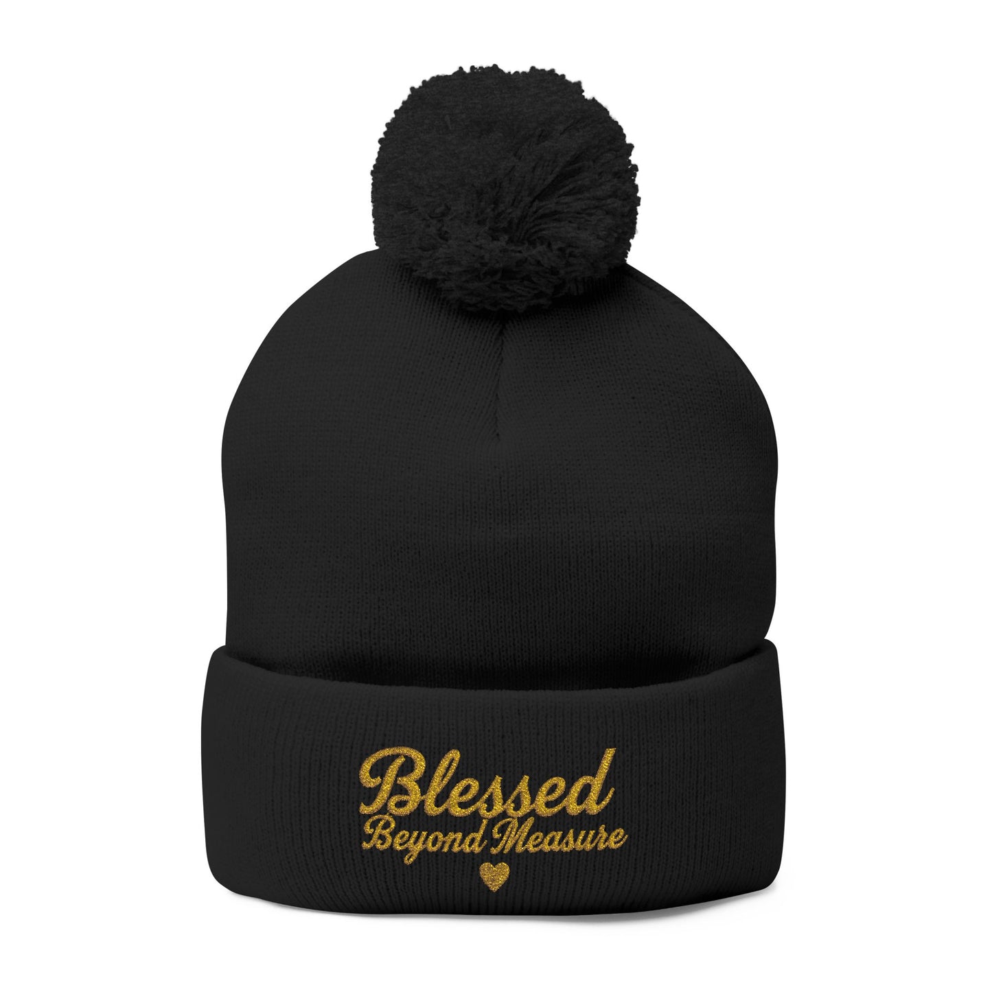 Blessed Beyond Measure Pom Pom Beanie – Embroidered Faith Winter Hat (10 Colors)