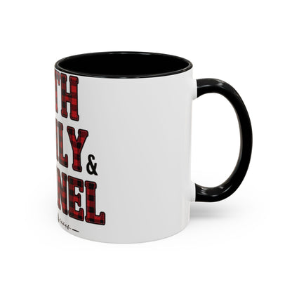 Faith, Family & Flannel Accent Mug | 11oz & 15oz Christian Coffee Cup (Multiple Colors)