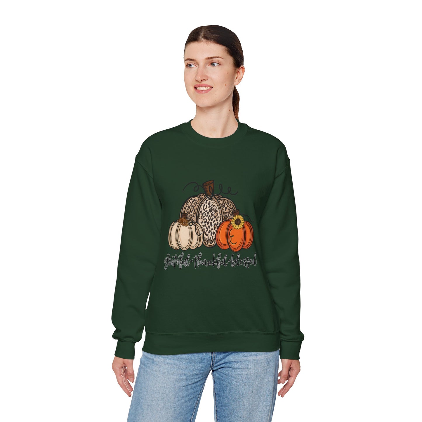 Grateful Thankful Blessed Crewneck Sweatshirt – Fall Faith & Pumpkin Season Pullover (10 Colors)