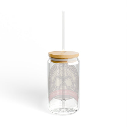 Hot Cocoa Social Club Glass Sipper | Vintage Holiday Iced Coffee & Cocoa Cup with Bamboo Lid & Straw