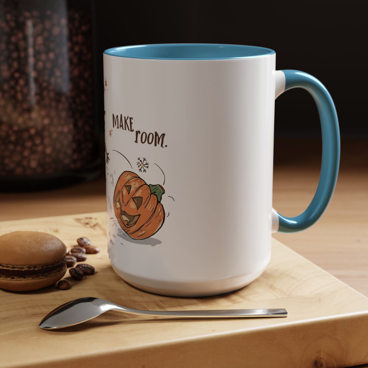Winter to Fall Humor Mug – “Make Room” Snowman & Pumpkin Mug