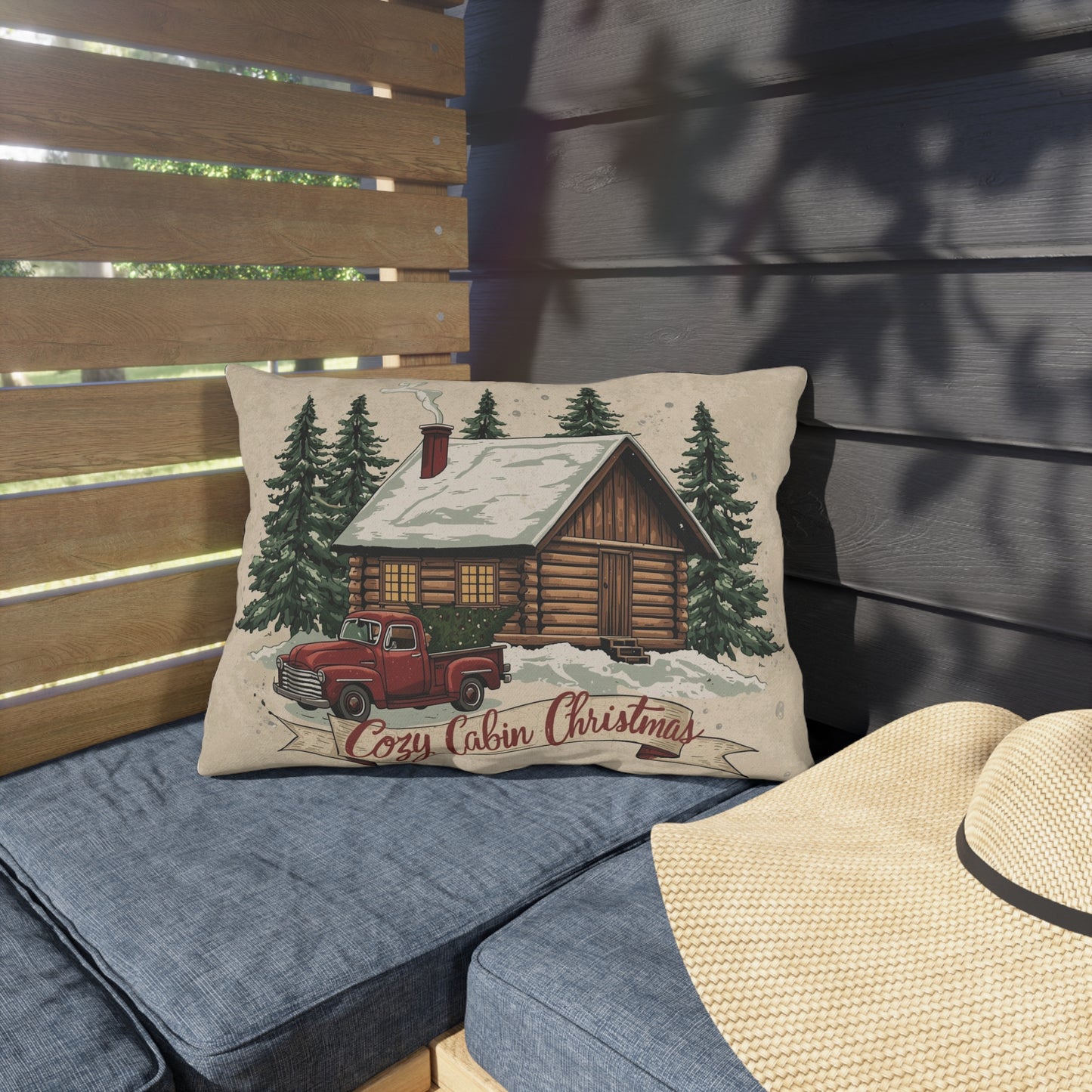 Cozy Cabin Christmas Throw Pillow – Rustic Holiday Decor (4 Size Options)