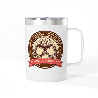 Hot Cocoa Social Club Insulated Coffee Tumbler | Cozy Vintage Mug | Double-Wall Stainless Steel Holiday Drinkware