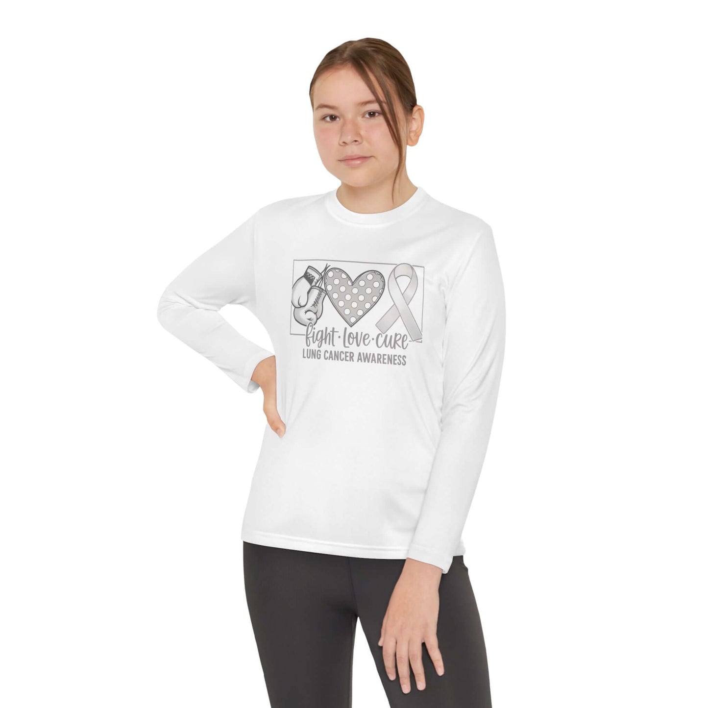 Fight Love Cure Lung Cancer Awareness Youth Long Sleeve Shirt | Kids Awareness Tee