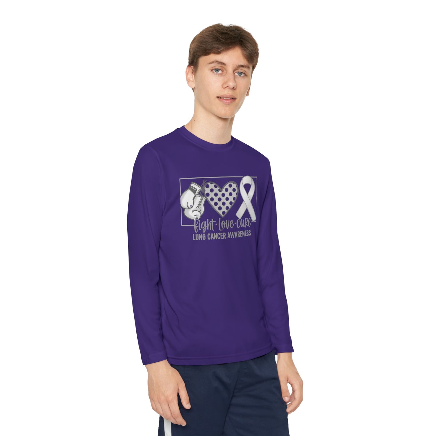 Fight Love Cure Lung Cancer Awareness Youth Long Sleeve Shirt | Kids Awareness Tee