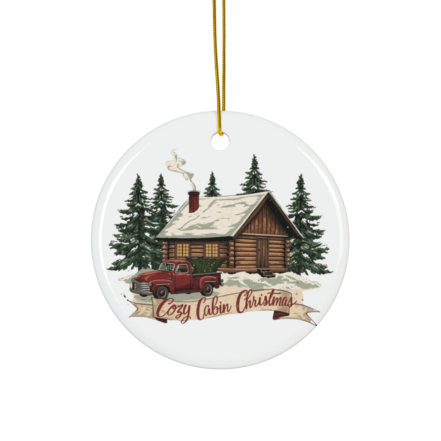 Cozy Cabin Christmas Ceramic Ornament | Rustic Holiday Cabin Ornament | Vintage Truck Christmas Décor (4 Shape Options)