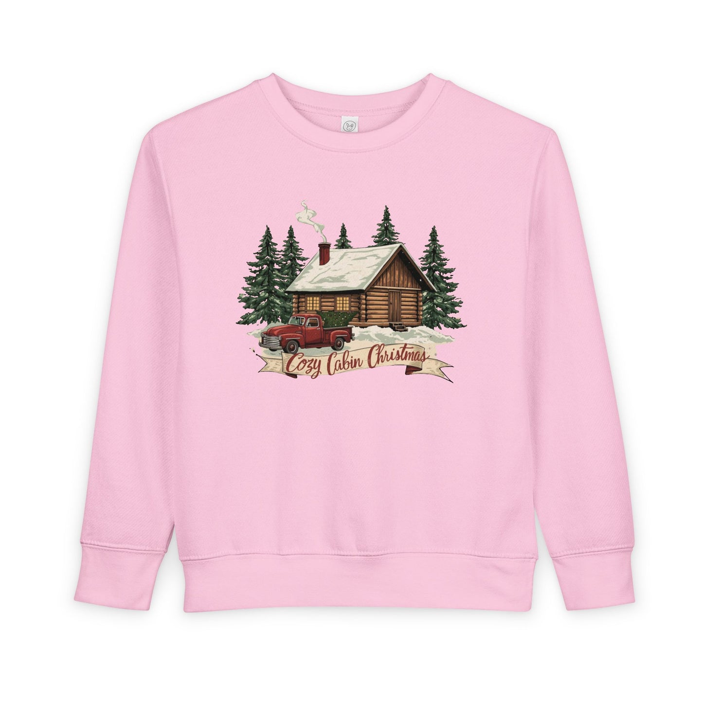 Cozy Cabin Christmas Toddler Crewneck | Kids Holiday Sweatshirt | Vintage Red Truck & Cabin Christmas Sweater (8 Colors)