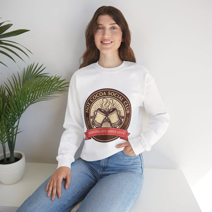 Hot Cocoa Social Club Crewneck Sweatshirt | Vintage Holiday Pullover | Cozy Winter “Serving Joy Since 1973” Sweatshirt