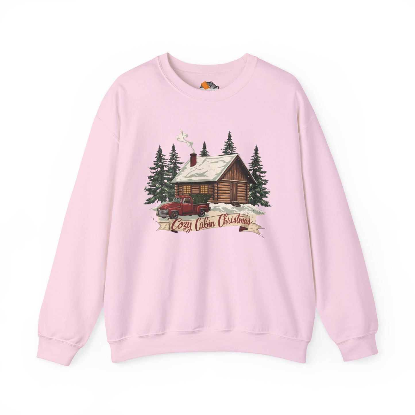 Cozy Cabin Christmas Crewneck Sweatshirt | Rustic Red Truck Holiday Sweater (9 Color Options)