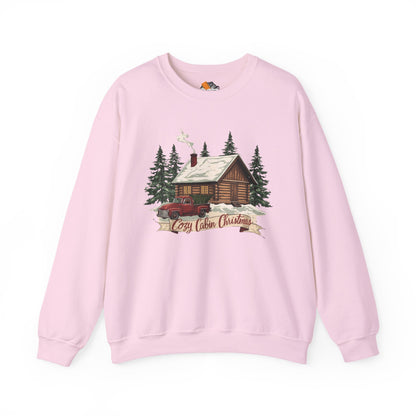 Cozy Cabin Christmas Crewneck Sweatshirt | Rustic Red Truck Holiday Sweater (9 Color Options)