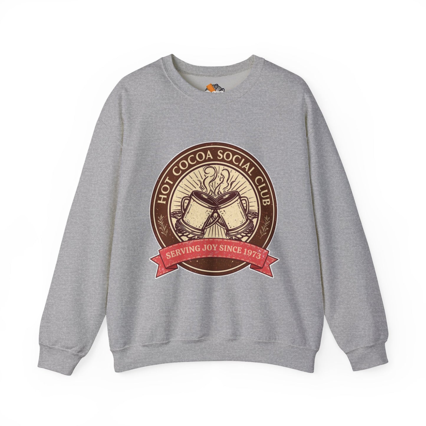 Hot Cocoa Social Club Crewneck Sweatshirt | Vintage Holiday Pullover | Cozy Winter “Serving Joy Since 1973” Sweatshirt