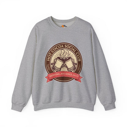 Hot Cocoa Social Club Crewneck Sweatshirt | Vintage Holiday Pullover | Cozy Winter “Serving Joy Since 1973” Sweatshirt