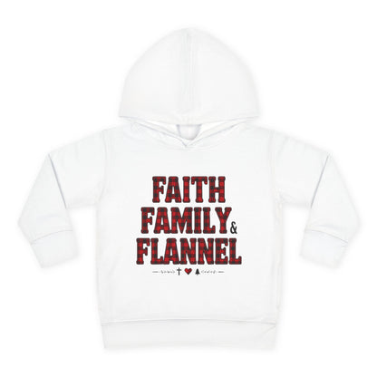 Faith, Family & Flannel Toddler Hoodie | Cozy Christian Fall & Holiday Sweatshirt (15 Colors)