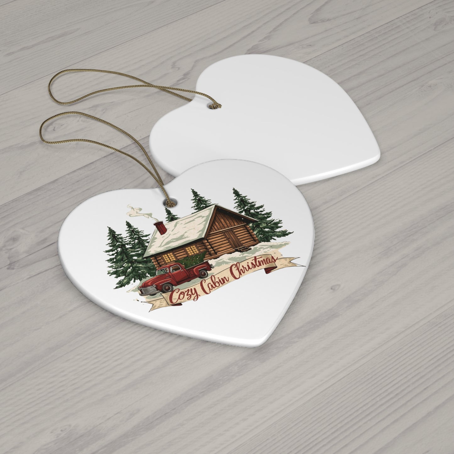 Cozy Cabin Christmas Ceramic Ornament | Rustic Holiday Cabin Ornament | Vintage Truck Christmas Décor (4 Shape Options)