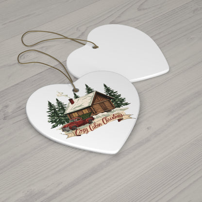 Cozy Cabin Christmas Ceramic Ornament | Rustic Holiday Cabin Ornament | Vintage Truck Christmas Décor (4 Shape Options)