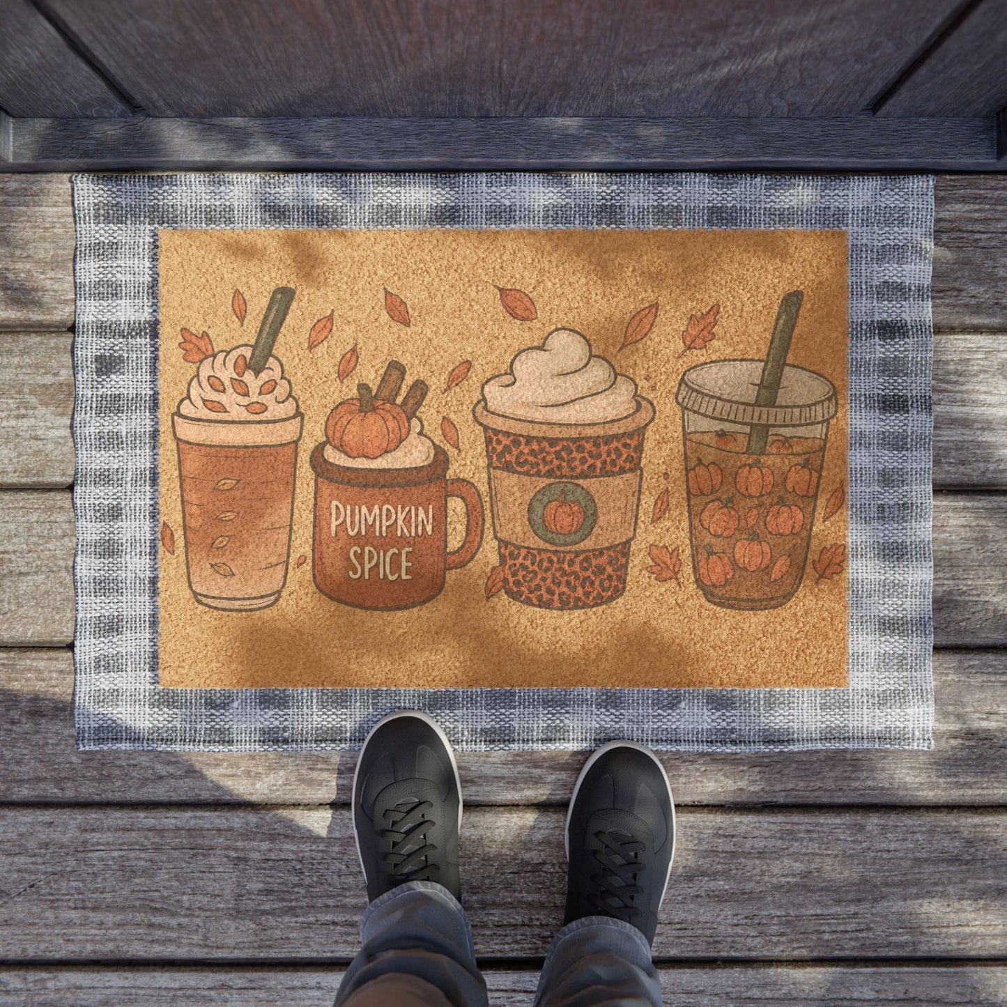 Pumpkin Spice Doormat – Fall Coffee Welcome Mat for Cozy Autumn Homes