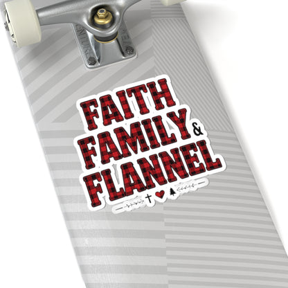 Faith, Family & Flannel Sticker | Christian Buffalo Plaid Waterproof Vinyl Sticker (4 Sizes)