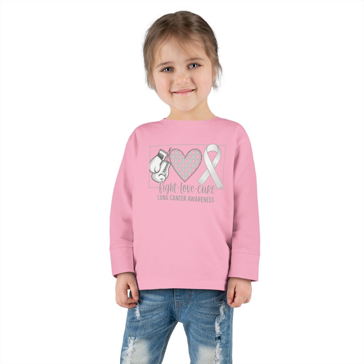 Fight Love Cure Lung Cancer Awareness Toddler Long Sleeve Shirt | Kids Support Tee