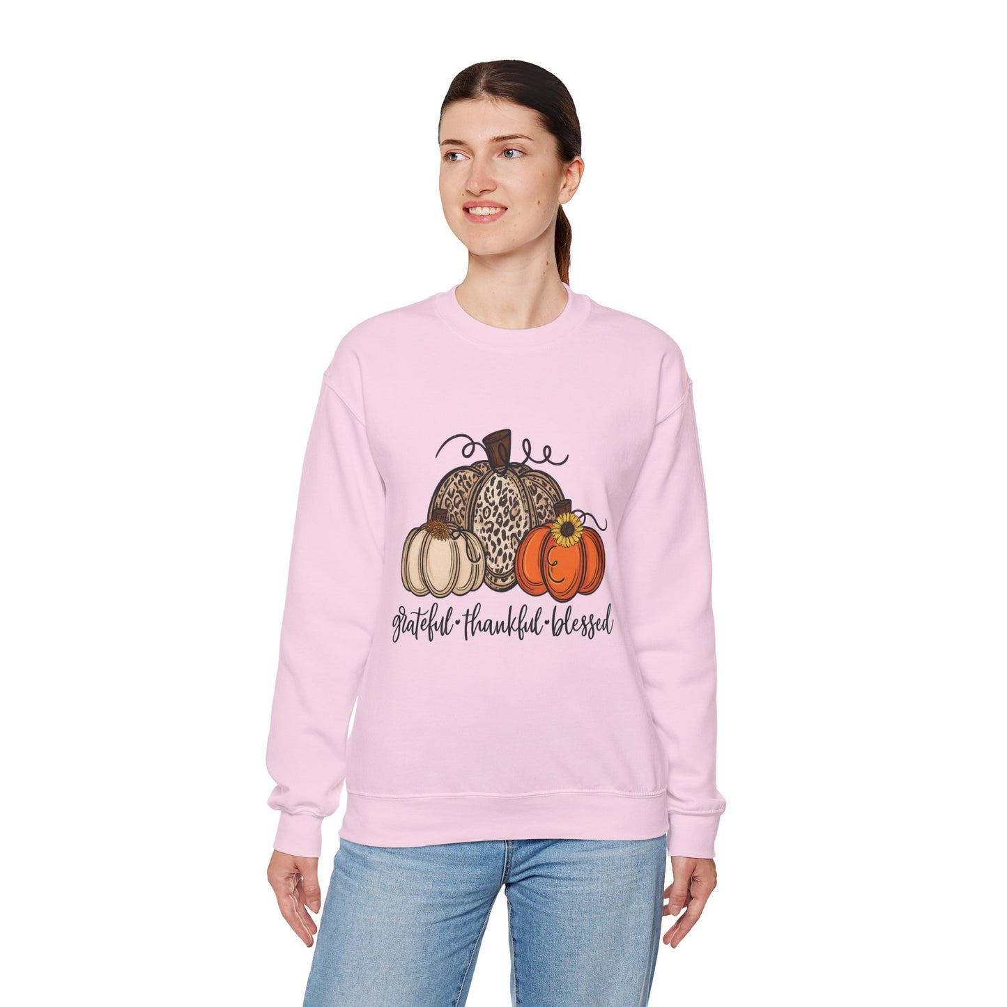 Grateful Thankful Blessed Crewneck Sweatshirt – Fall Faith & Pumpkin Season Pullover (10 Colors)