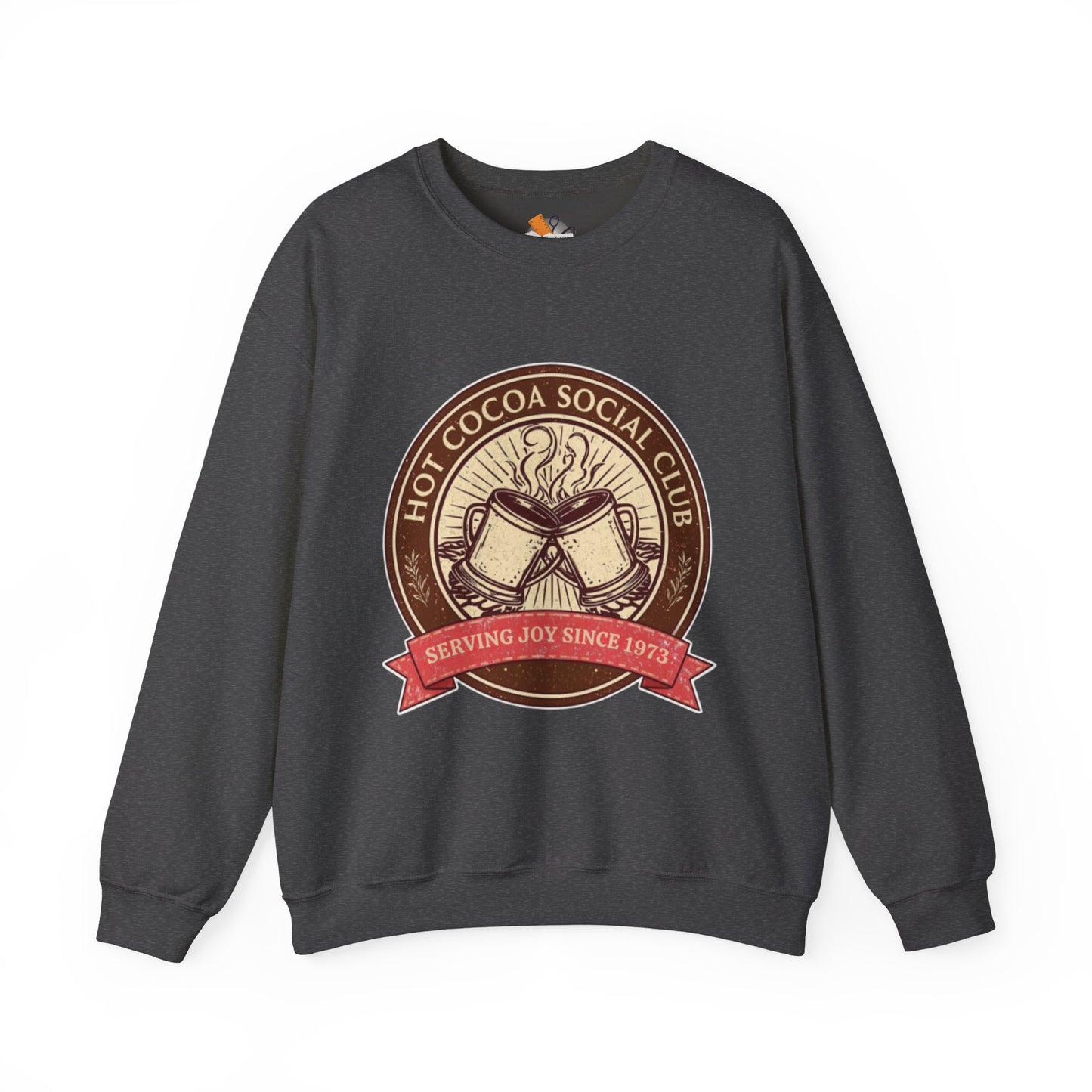 Hot Cocoa Social Club Crewneck Sweatshirt | Vintage Holiday Pullover | Cozy Winter “Serving Joy Since 1973” Sweatshirt