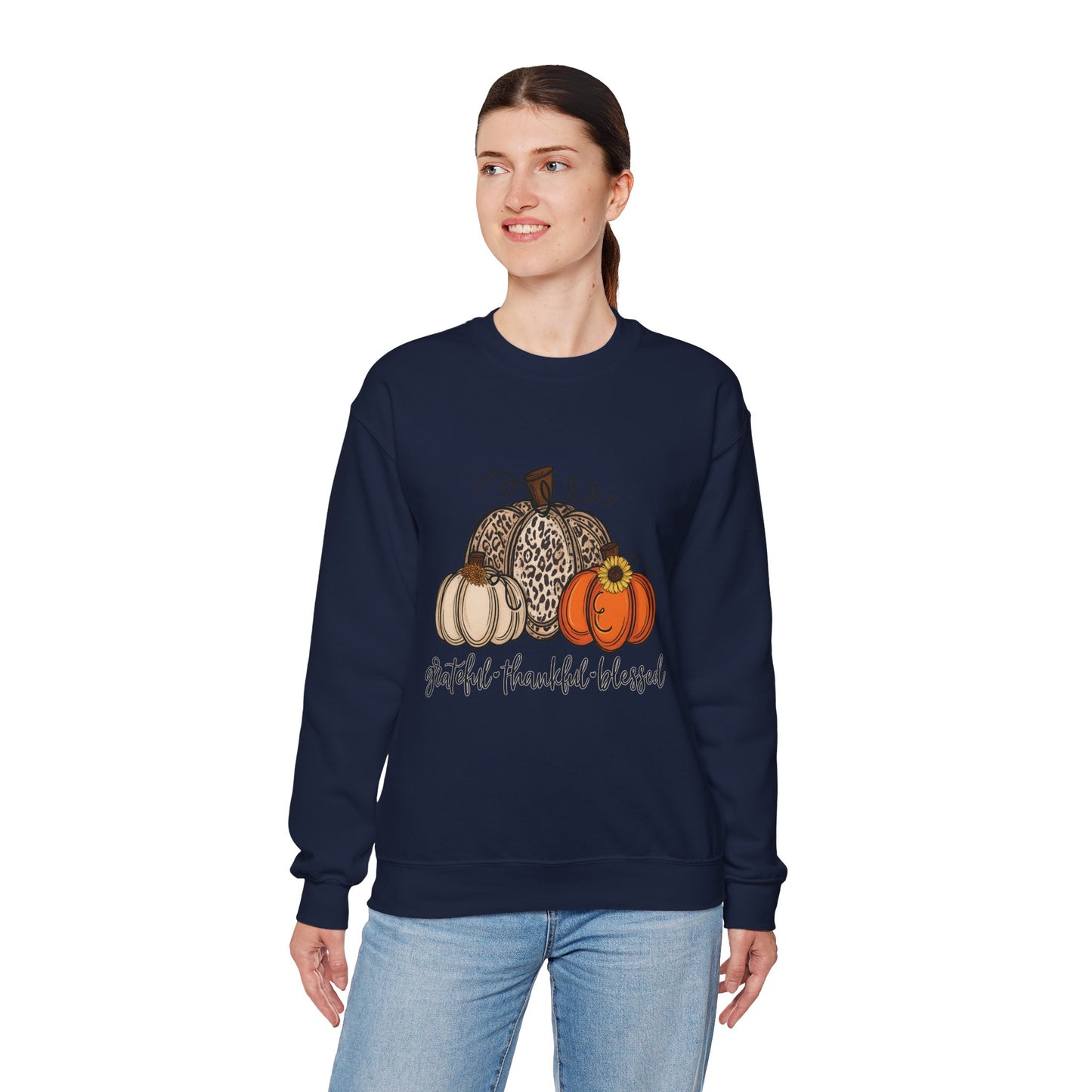 Grateful Thankful Blessed Crewneck Sweatshirt – Fall Faith & Pumpkin Season Pullover (10 Colors)