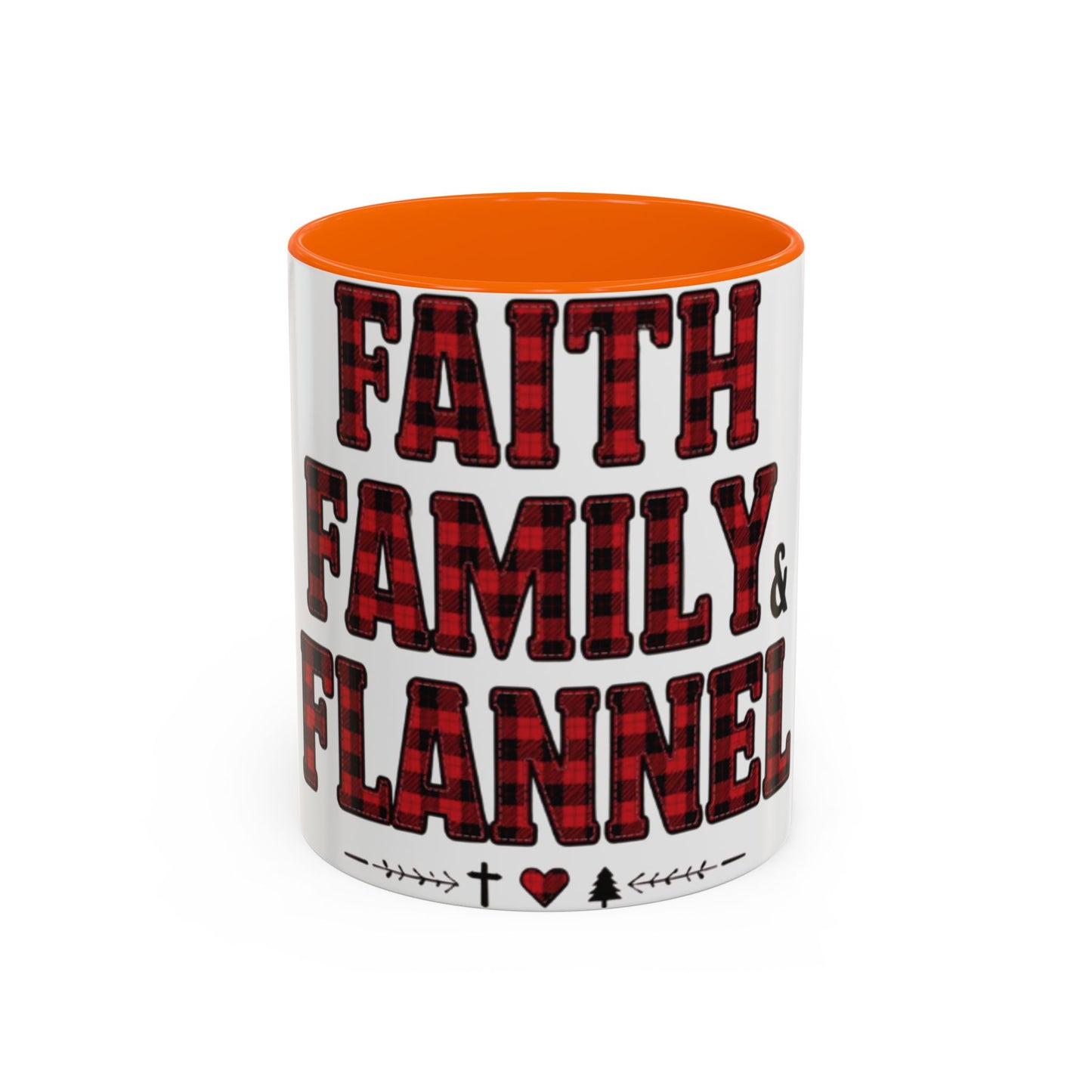 Faith, Family & Flannel Accent Mug | 11oz & 15oz Christian Coffee Cup (Multiple Colors)