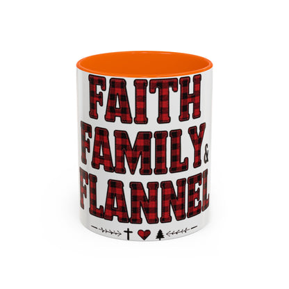 Faith, Family & Flannel Accent Mug | 11oz & 15oz Christian Coffee Cup (Multiple Colors)