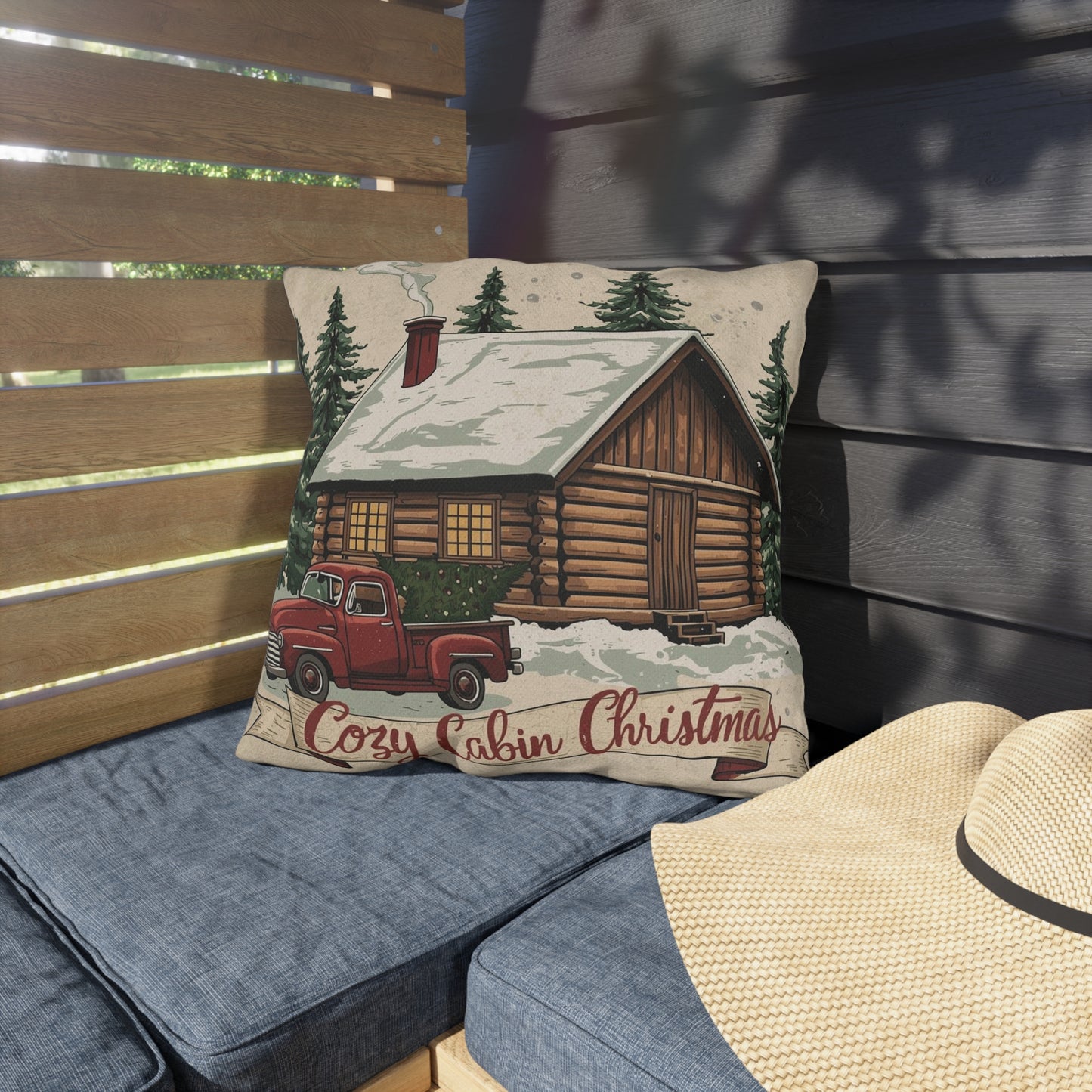 Cozy Cabin Christmas Throw Pillow – Rustic Holiday Decor (4 Size Options)