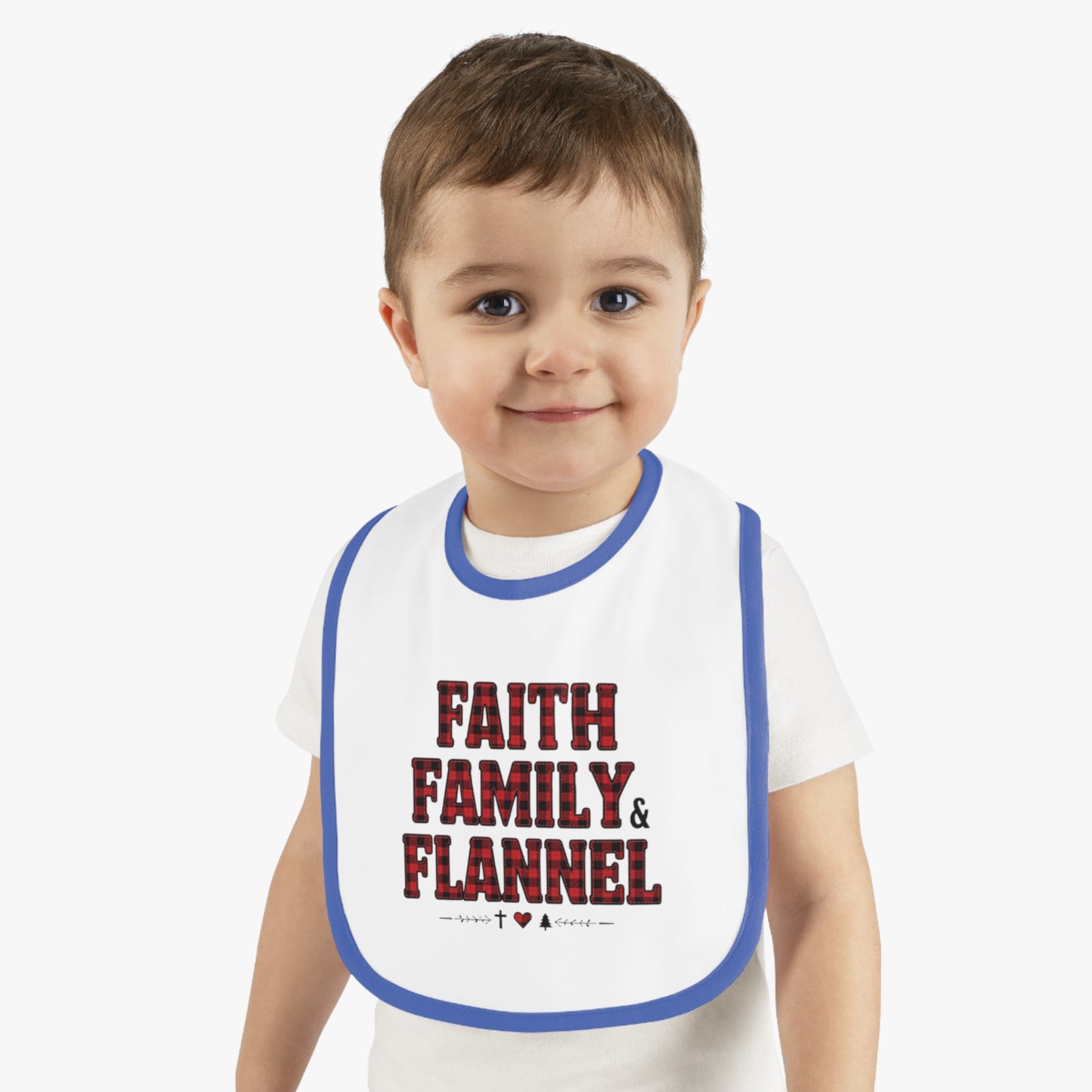 Faith, Family & Flannel Baby Bib — Plaid Nursery Bib for Newborns & Toddlers