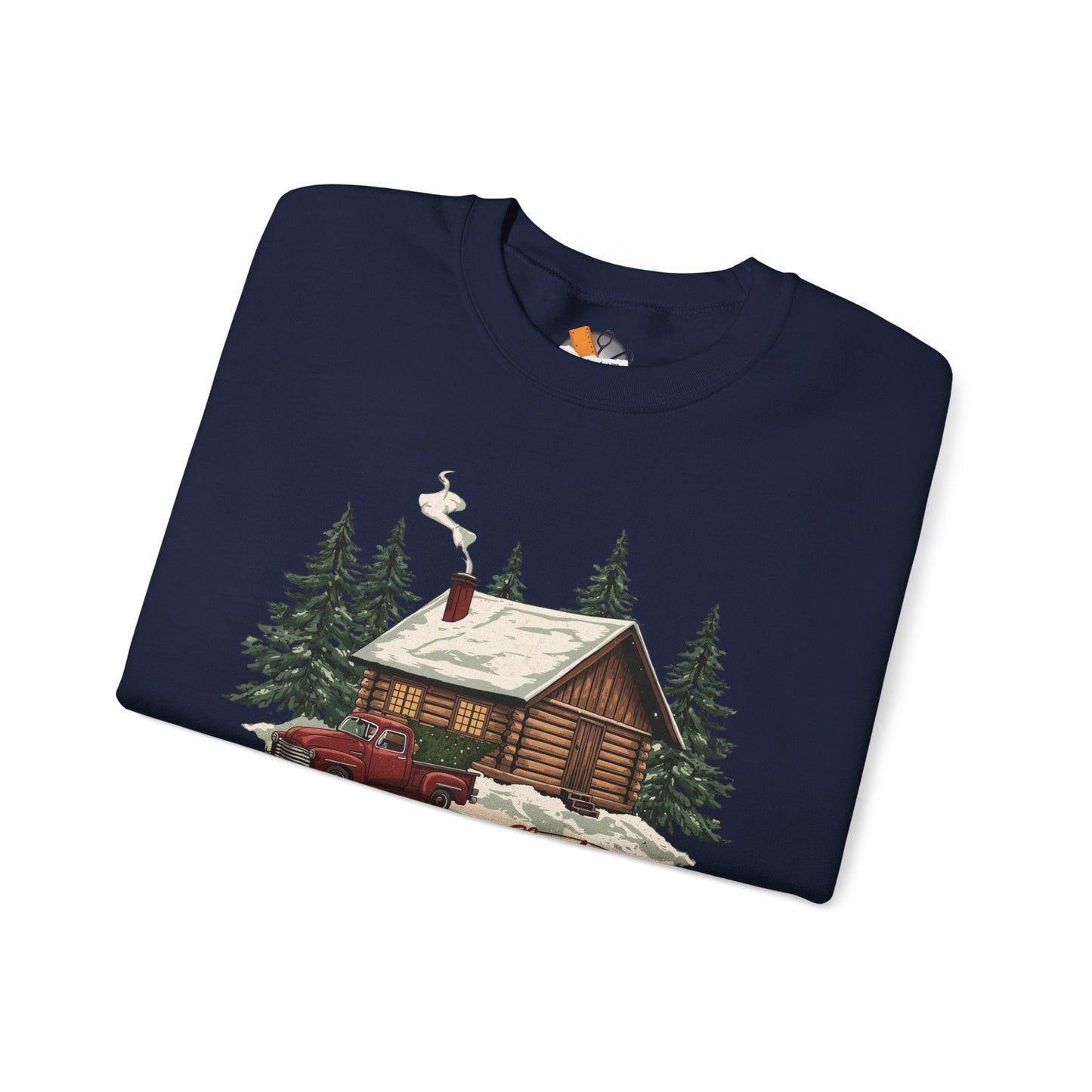 Cozy Cabin Christmas Crewneck Sweatshirt | Rustic Red Truck Holiday Sweater (9 Color Options)