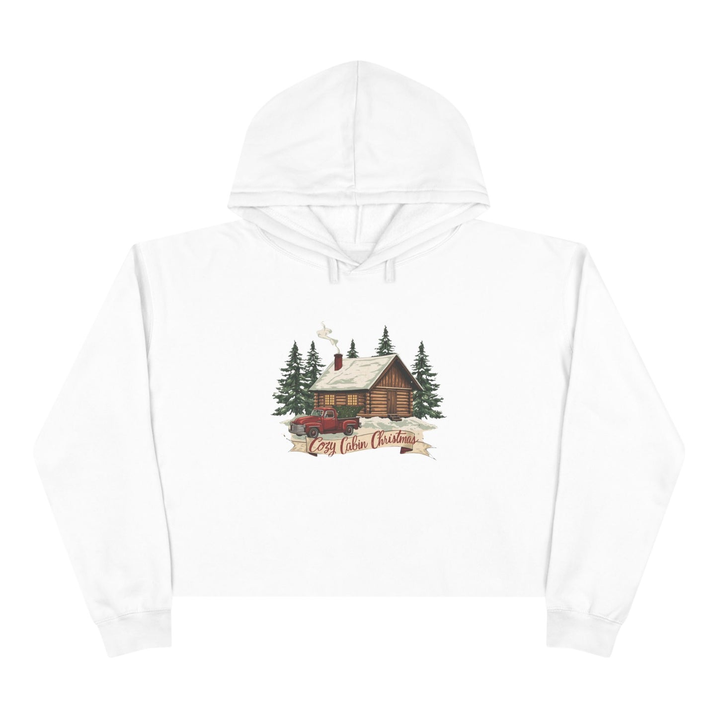 Cozy Cabin Christmas Cropped Hoodie | Rustic Red Truck Holiday Sweatshirt (3 Color Options)