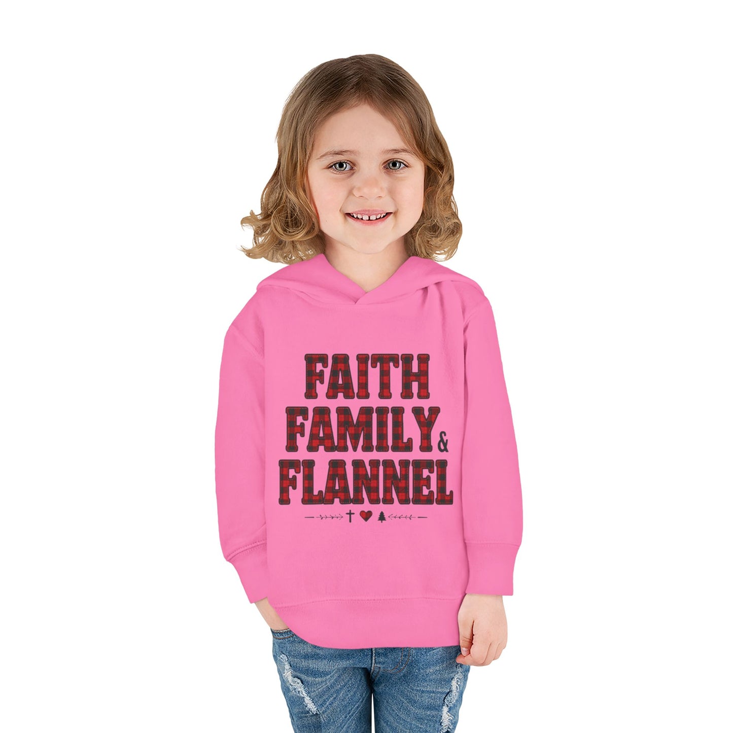 Faith, Family & Flannel Toddler Hoodie | Cozy Christian Fall & Holiday Sweatshirt (15 Colors)