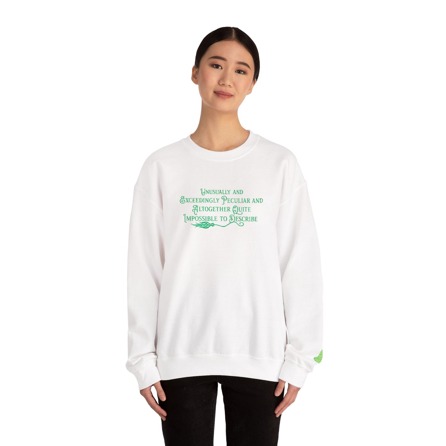 Elphaba-Inspired “Unusually Peculiar” Wicked Crewneck Sweatshirt | Broadway Witchcore Pullover (3 Colors)