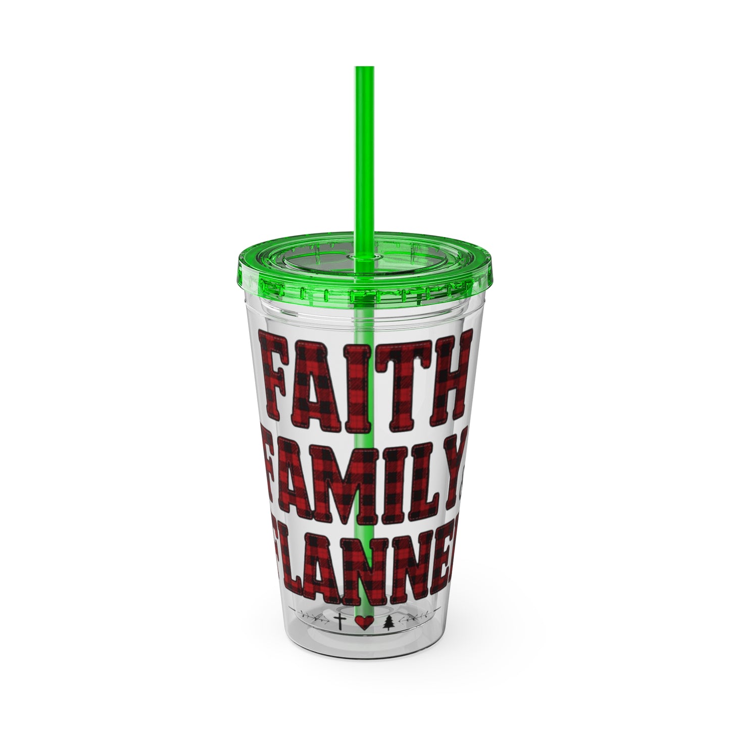Faith, Family & Flannel Acrylic Tumbler with Straw | Christian Buffalo Plaid Cup (9 Color Options)