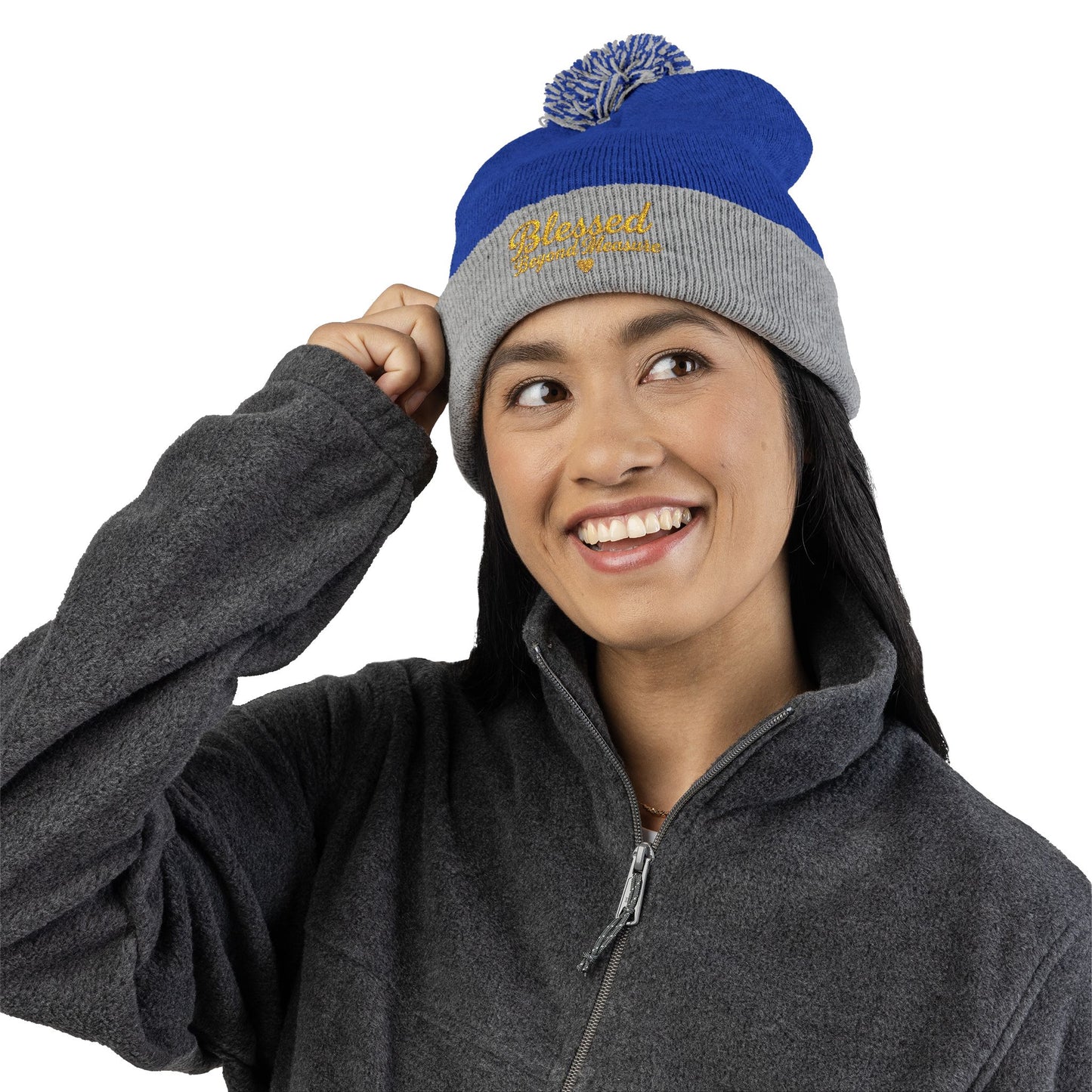 Blessed Beyond Measure Pom Pom Beanie – Embroidered Faith Winter Hat (10 Colors)