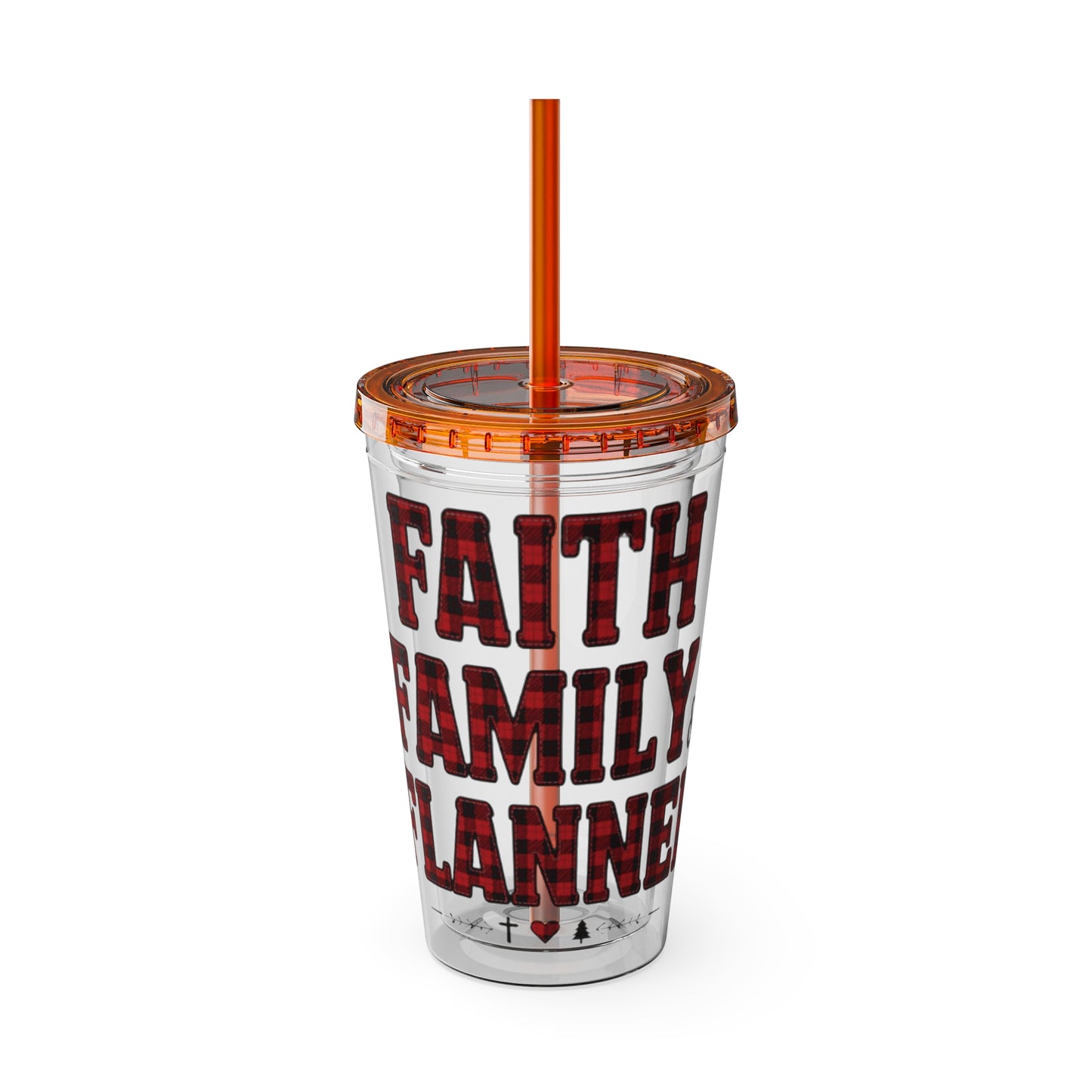 Faith, Family & Flannel Acrylic Tumbler with Straw | Christian Buffalo Plaid Cup (9 Color Options)