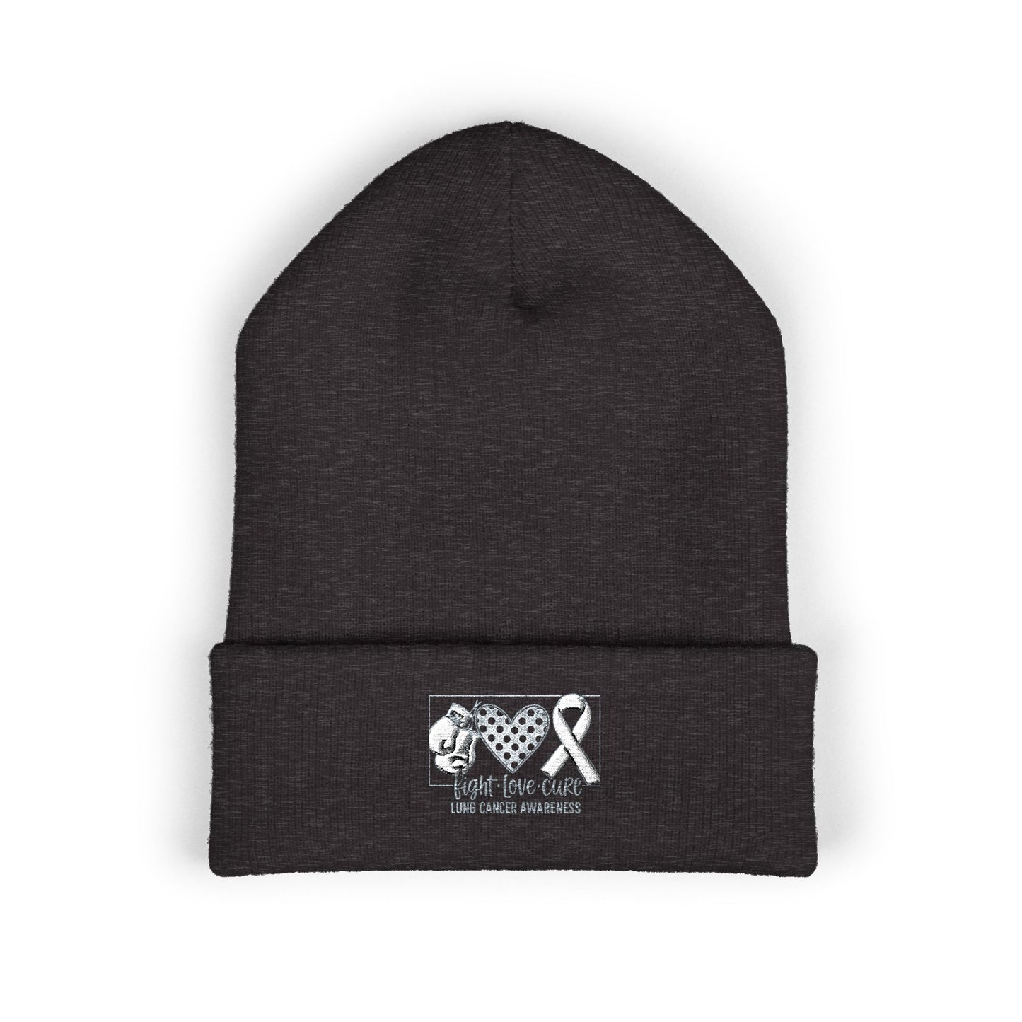 Fight Love Cure Lung Cancer Awareness Embroidered Beanie | Unisex Knit Hat