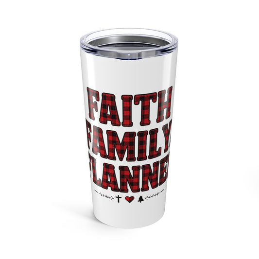 Faith, Family & Flannel Stainless Steel Tumbler | Insulated Travel Mug with Lid (20oz)
