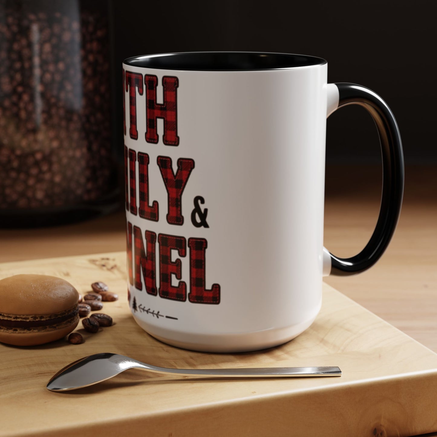 Faith, Family & Flannel Accent Mug | 11oz & 15oz Christian Coffee Cup (Multiple Colors)