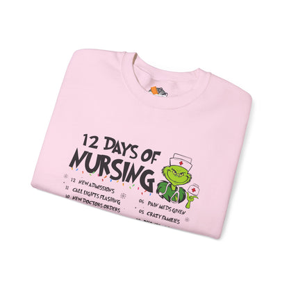 12 Days of Nursing Christmas Crewneck Sweatshirt | Funny Nurse Holiday Sweatshirt (8 Color Options)