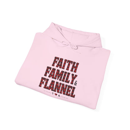 Faith, Family & Flannel Adult Hoodie | Cozy Christian Fall & Holiday Sweatshirt (8 Colors)