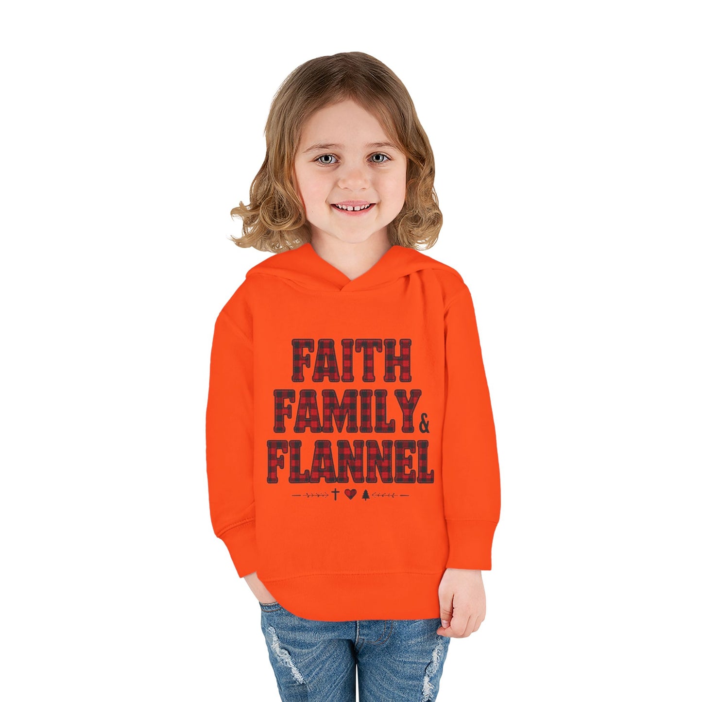 Faith, Family & Flannel Toddler Hoodie | Cozy Christian Fall & Holiday Sweatshirt (15 Colors)