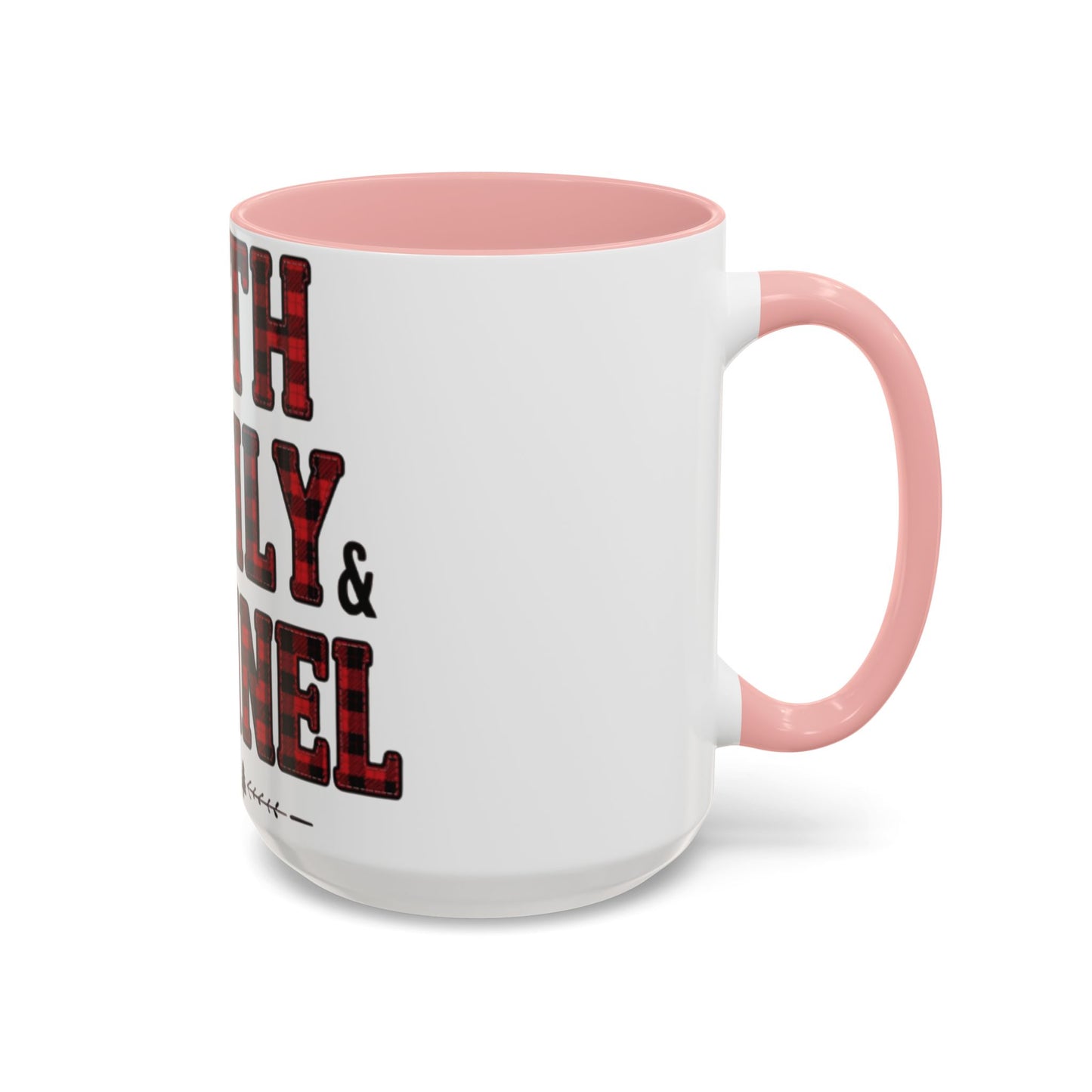 Faith, Family & Flannel Accent Mug | 11oz & 15oz Christian Coffee Cup (Multiple Colors)