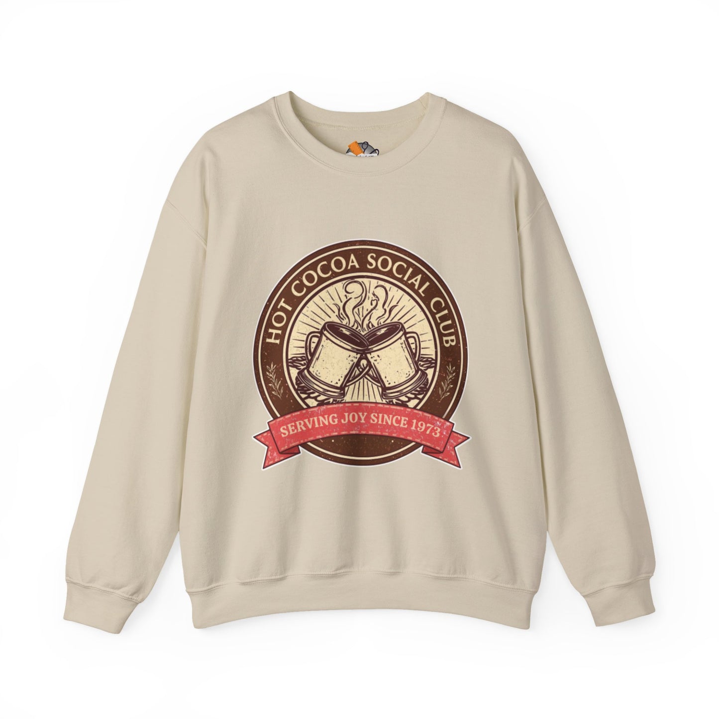 Hot Cocoa Social Club Crewneck Sweatshirt | Vintage Holiday Pullover | Cozy Winter “Serving Joy Since 1973” Sweatshirt