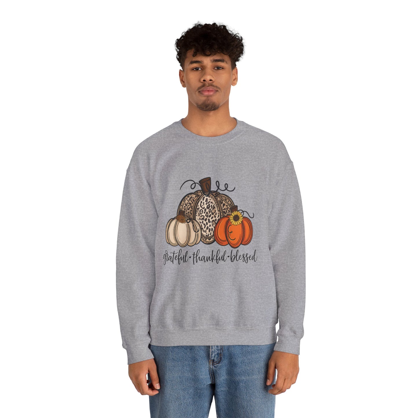 Grateful Thankful Blessed Crewneck Sweatshirt – Fall Faith & Pumpkin Season Pullover (10 Colors)