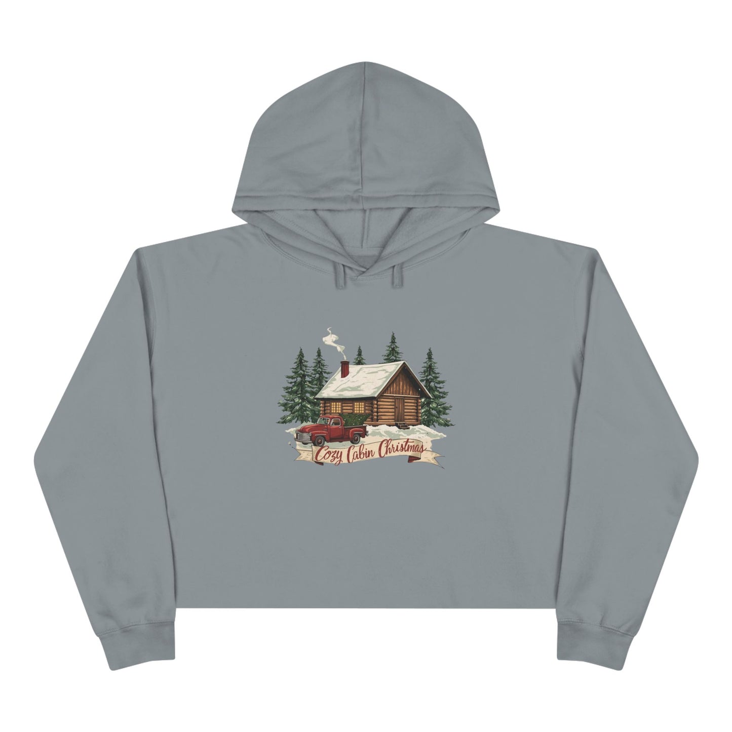 Cozy Cabin Christmas Cropped Hoodie | Rustic Red Truck Holiday Sweatshirt (3 Color Options)