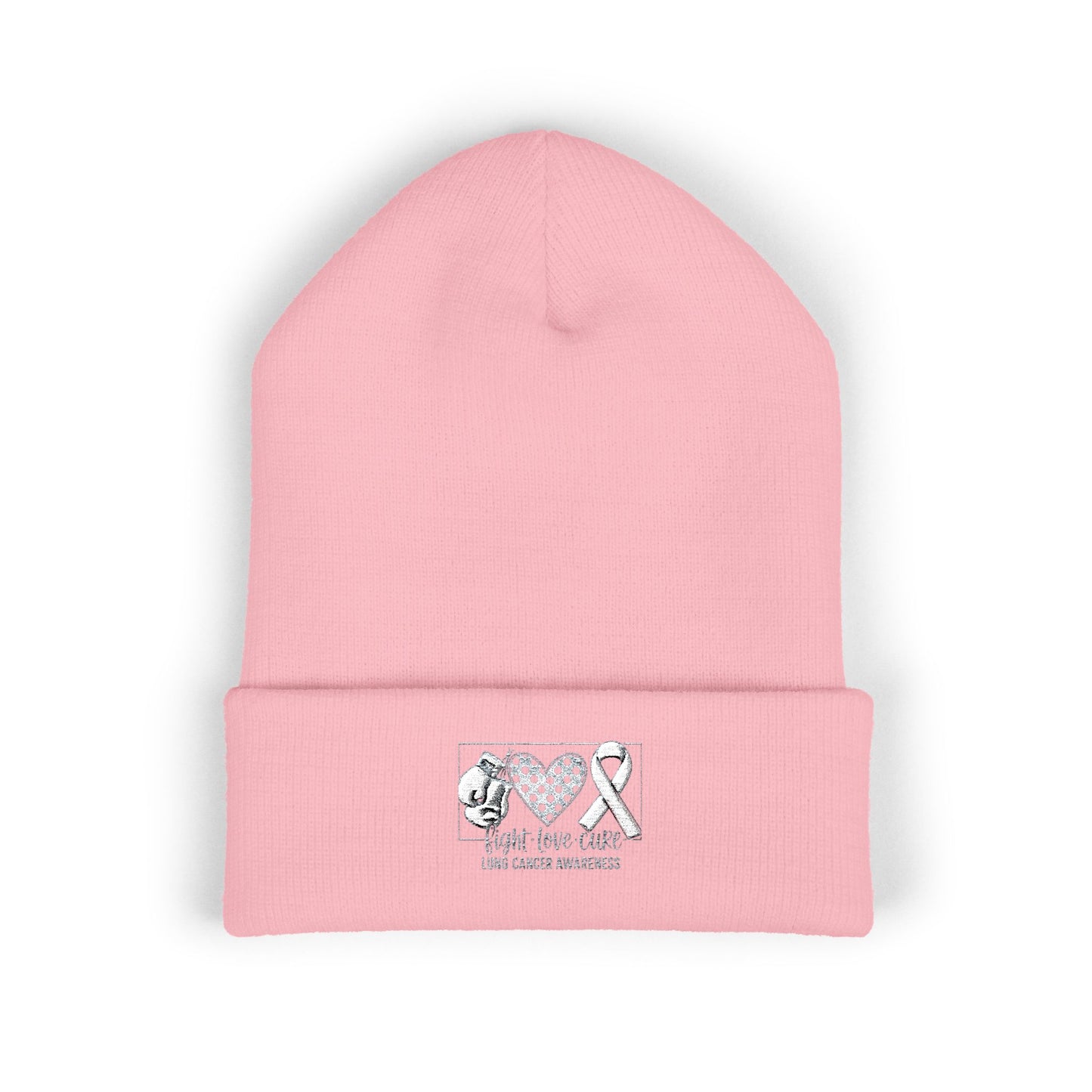 Fight Love Cure Lung Cancer Awareness Embroidered Beanie | Unisex Knit Hat