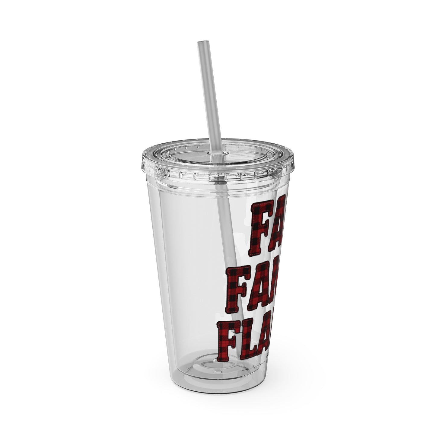 Faith, Family & Flannel Acrylic Tumbler with Straw | Christian Buffalo Plaid Cup (9 Color Options)