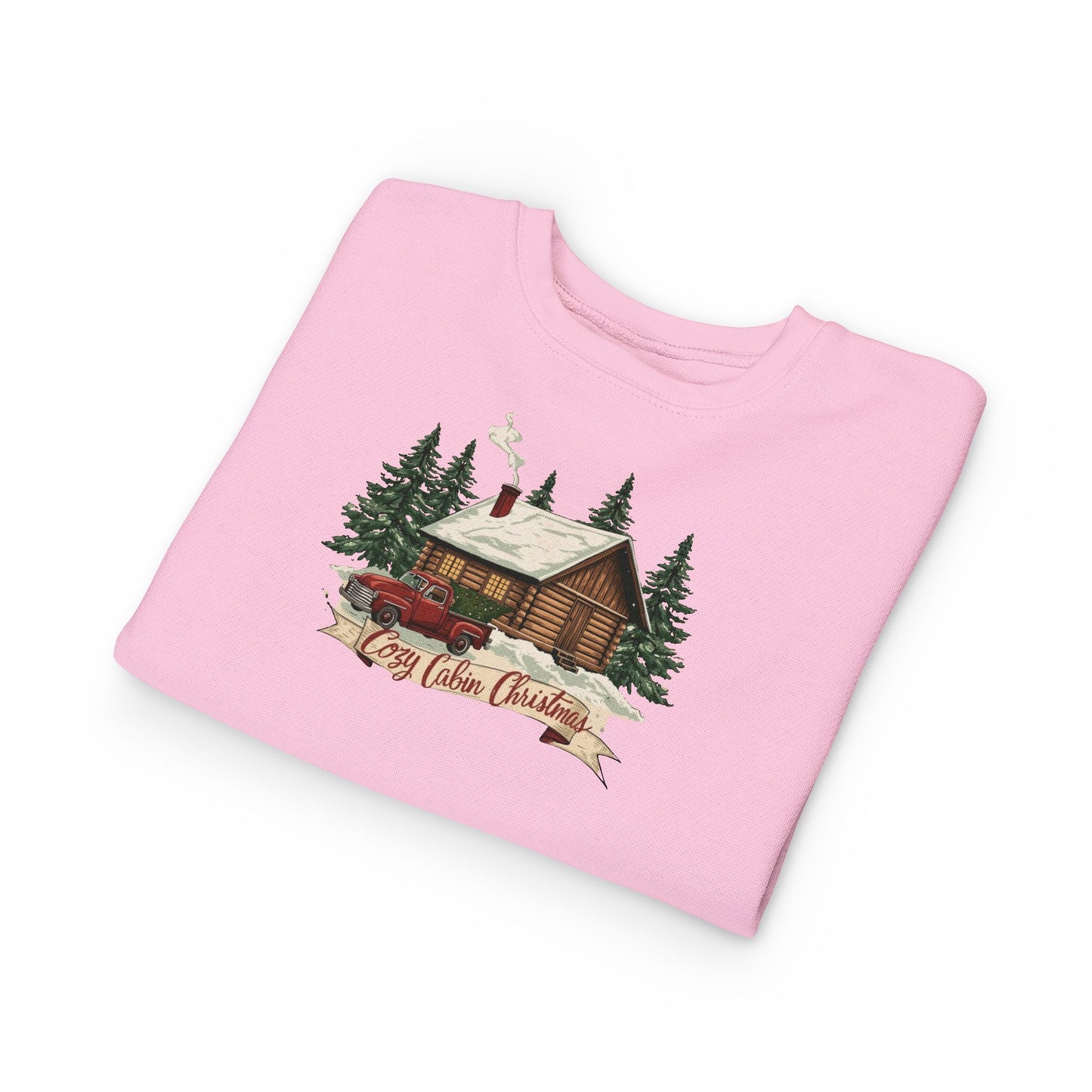 Cozy Cabin Christmas Toddler Crewneck | Kids Holiday Sweatshirt | Vintage Red Truck & Cabin Christmas Sweater (8 Colors)